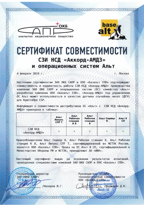 Сертификат совместимости Сертификат совместимости